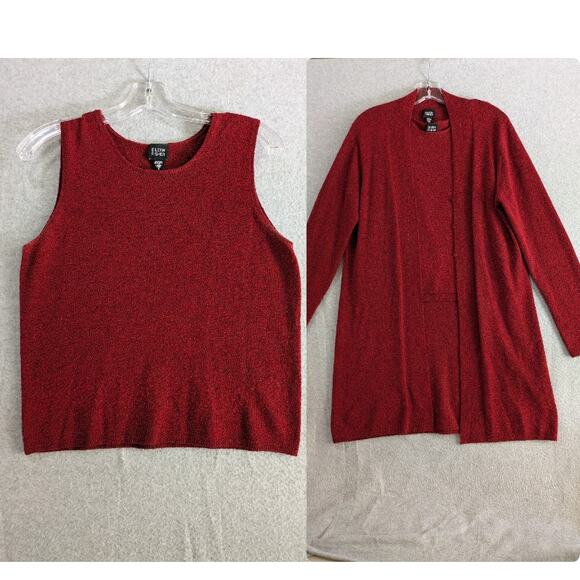 Eileen Fisher Long Cardigan L Tank Top S‎ Women Wool Blend Cozy Red Set of 2 - Picture 1 of 16